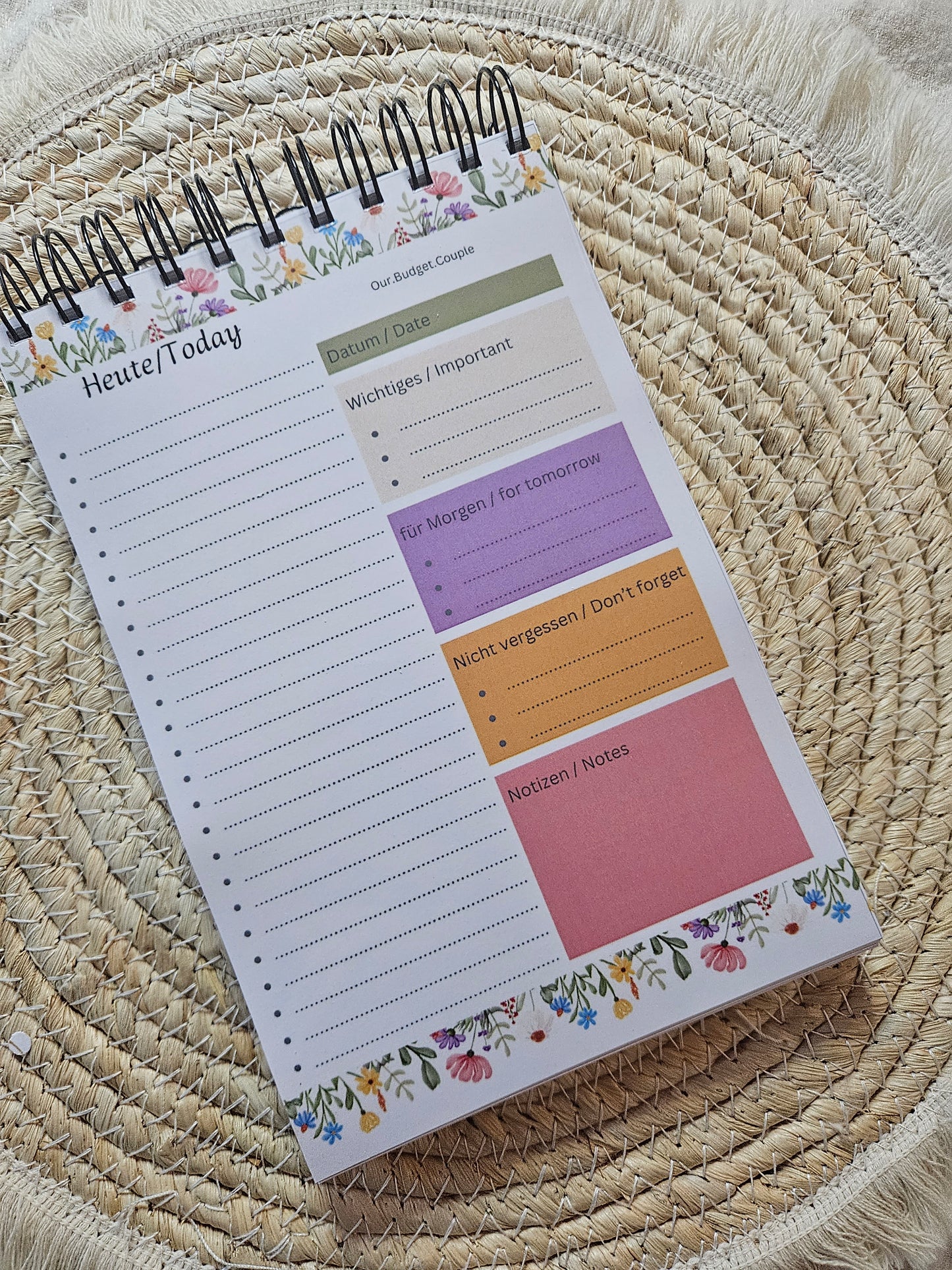 Tagesplaner Spiralblock Daily Planner Blumen Design